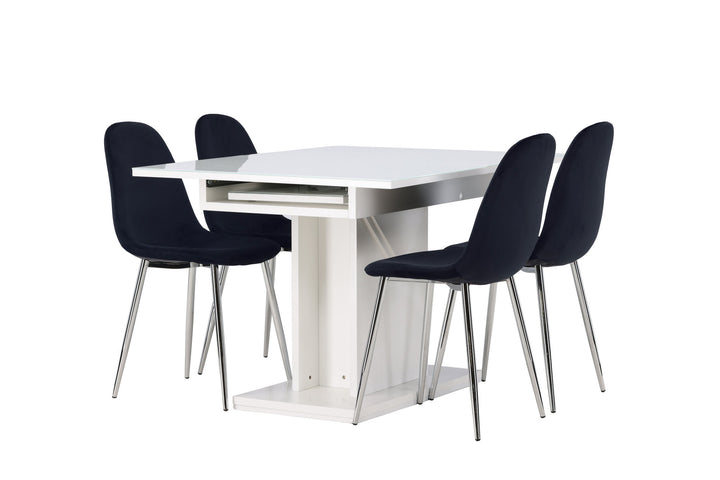 Venture Home Pluto Dining Table 120/160*90- White / MDF Glass +Polar Dining Chair - Black Velvet / Chrome _4