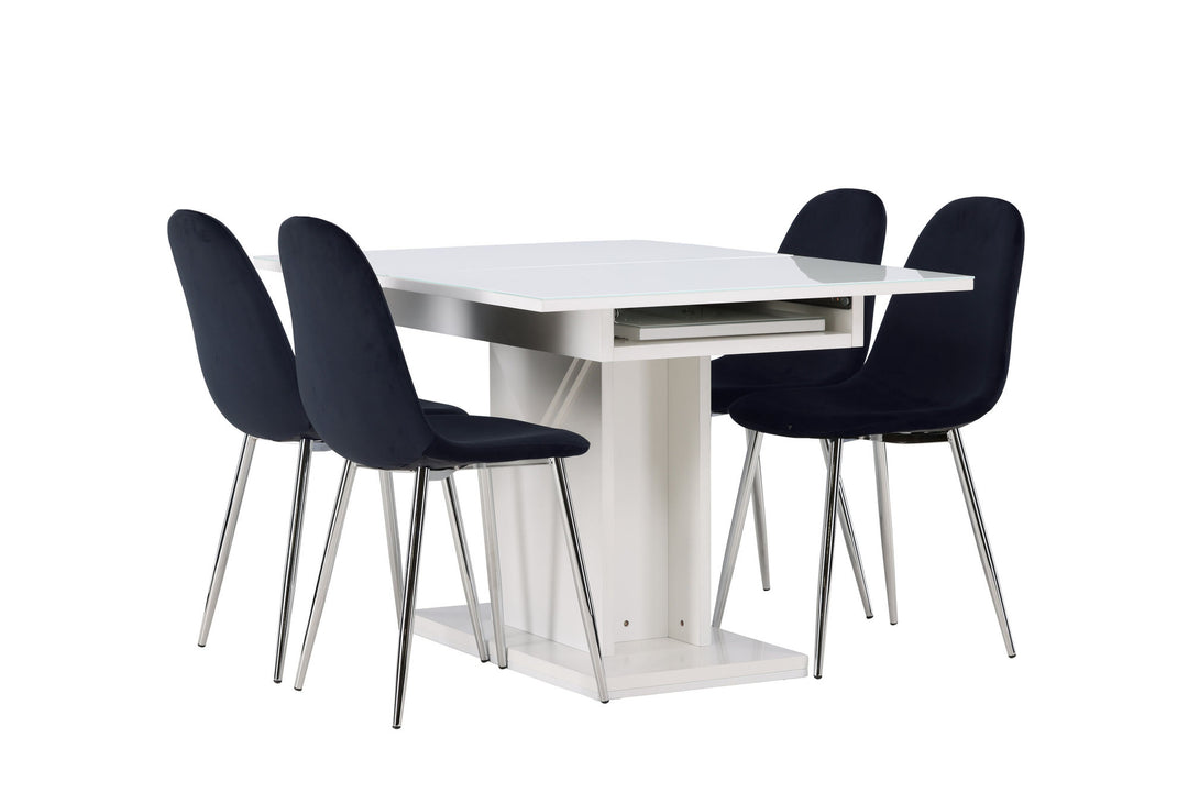Venture Home Pluto Dining Table 120/160*90- White / MDF Glass +Polar Dining Chair - Black Velvet / Chrome _4