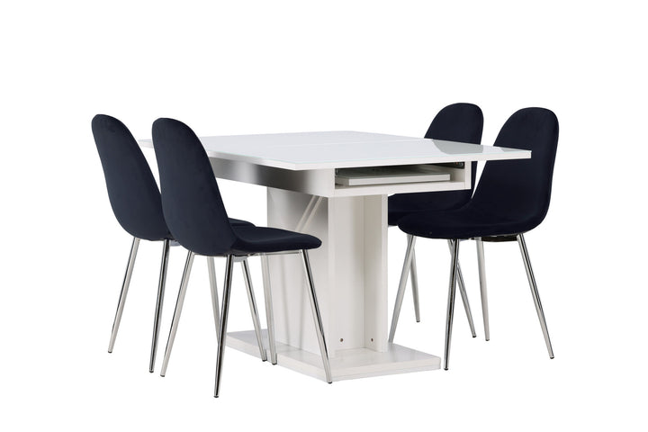 Venture Home Pluto Dining Table 120/160*90- White / MDF Glass +Polar Dining Chair - Black Velvet / Chrome _4
