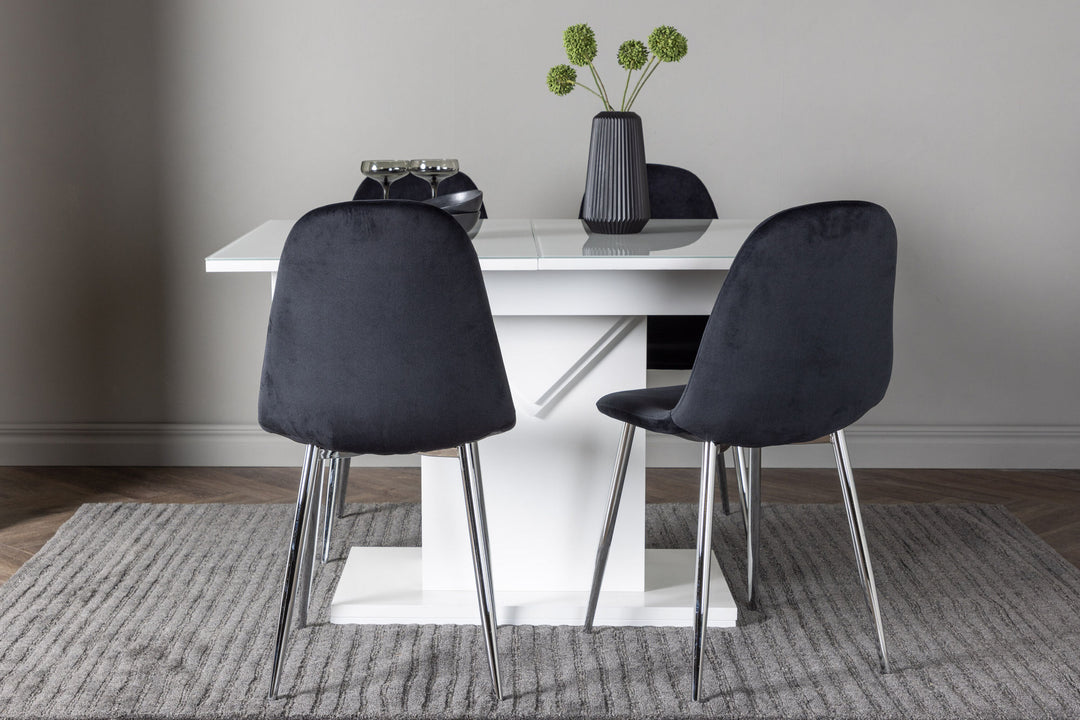 Venture Home Pluto Dining Table 120/160*90- White / MDF Glass +Polar Dining Chair - Black Velvet / Chrome _4
