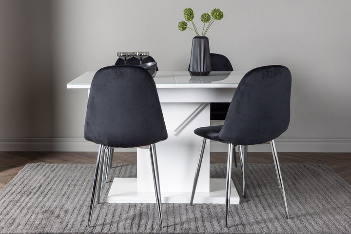 Venture Home Pluto Dining Table 120/160*90- White / MDF Glass +Polar Dining Chair - Black Velvet / Chrome _4