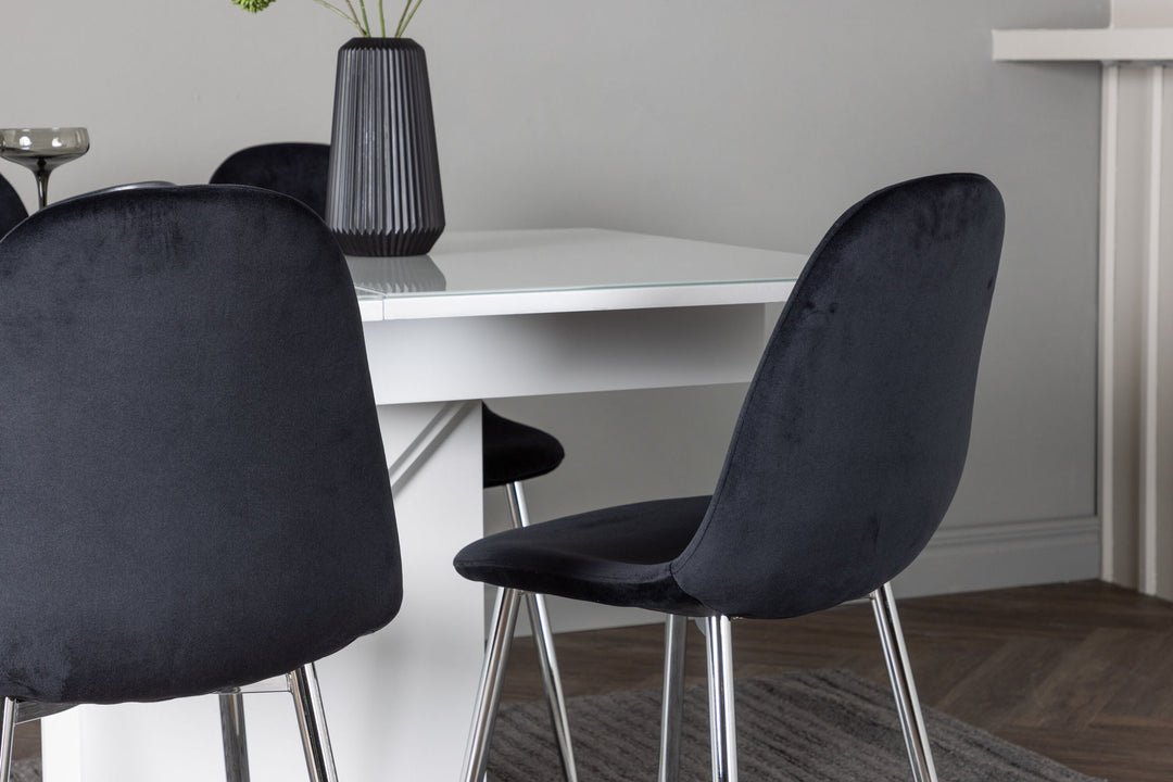 Venture Home Pluto Dining Table 120/160*90- White / MDF Glass +Polar Dining Chair - Black Velvet / Chrome _4
