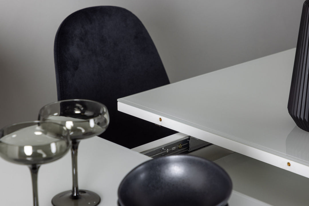 Venture Home Pluto Dining Table 120/160*90- White / MDF Glass +Polar Dining Chair - Black Velvet / Chrome _4