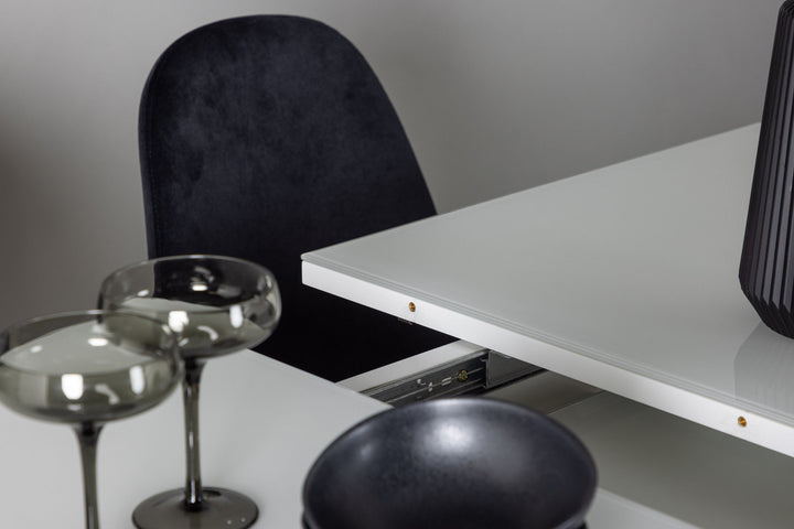 Venture Home Pluto Dining Table 120/160*90- White / MDF Glass +Polar Dining Chair - Black Velvet / Chrome _4