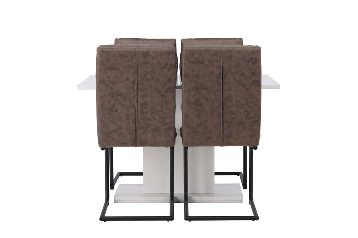 Venture Home Pluto Dining Table 120/160*90- White / MDF Glass +Zizo Dining Chair - Black / Brown Microfiber fabric _4