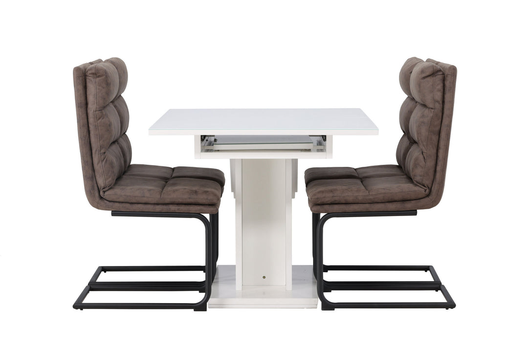Venture Home Pluto Dining Table 120/160*90- White / MDF Glass +Zizo Dining Chair - Black / Brown Microfiber fabric _4