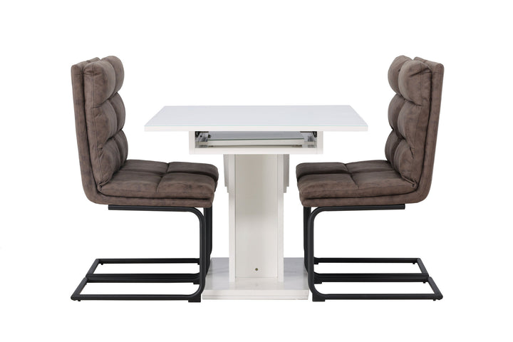Venture Home Pluto Dining Table 120/160*90- White / MDF Glass +Zizo Dining Chair - Black / Brown Microfiber fabric _4