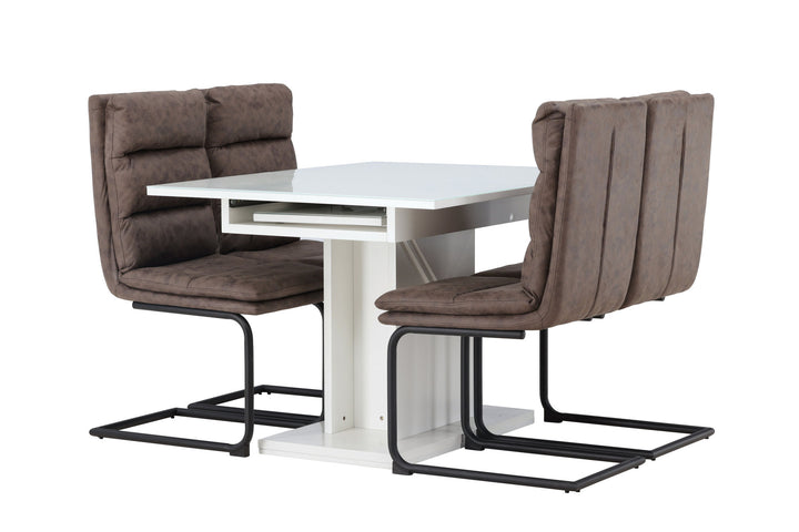 Venture Home Pluto Dining Table 120/160*90- White / MDF Glass +Zizo Dining Chair - Black / Brown Microfiber fabric _4
