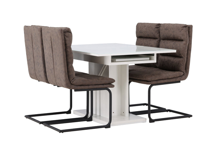 Venture Home Pluto Dining Table 120/160*90- White / MDF Glass +Zizo Dining Chair - Black / Brown Microfiber fabric _4