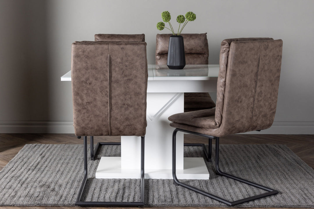 Venture Home Pluto Dining Table 120/160*90- White / MDF Glass +Zizo Dining Chair - Black / Brown Microfiber fabric _4
