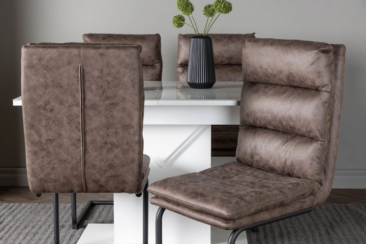 Venture Home Pluto Dining Table 120/160*90- White / MDF Glass +Zizo Dining Chair - Black / Brown Microfiber fabric _4