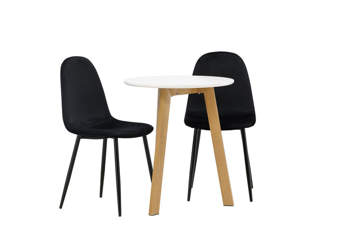 Venture Home Leonora Dining Table φ65 - Oaklook / White MDF +Polar Dining Chair - Black legs / Black Velvet _2