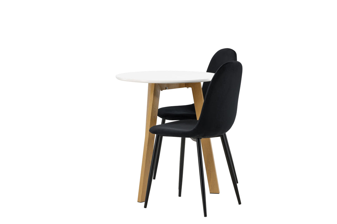 Venture Home Leonora Dining Table φ65 - Oaklook / White MDF +Polar Dining Chair - Black legs / Black Velvet _2