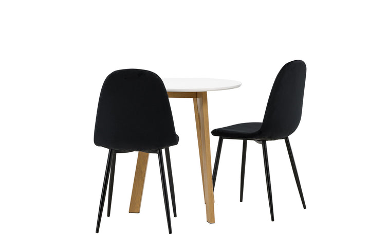 Venture Home Leonora Dining Table φ65 - Oaklook / White MDF +Polar Dining Chair - Black legs / Black Velvet _2