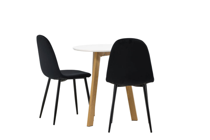 Venture Home Leonora Dining Table φ65 - Oaklook / White MDF +Polar Dining Chair - Black legs / Black Velvet _2