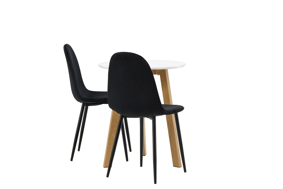 Venture Home Leonora Dining Table φ65 - Oaklook / White MDF +Polar Dining Chair - Black legs / Black Velvet _2