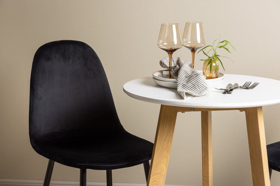 Venture Home Leonora Dining Table φ65 - Oaklook / White MDF +Polar Dining Chair - Black legs / Black Velvet _2