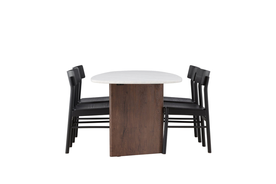 Venture Home Grönvik Dining Table 180*75 - Mocca / Offwhite Concretelook MDF +Montros Dining Chair - Natural / Natural Rubberwood _4