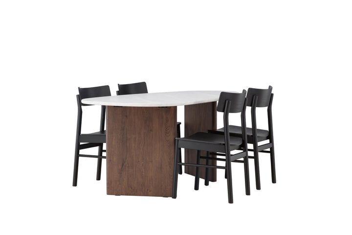 Venture Home Grönvik Dining Table 180*75 - Mocca / Offwhite Concretelook MDF +Montros Dining Chair - Natural / Natural Rubberwood _4