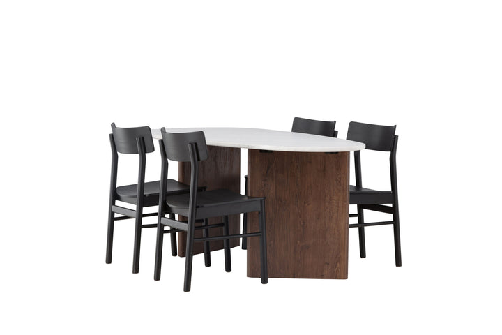 Venture Home Grönvik Dining Table 180*75 - Mocca / Offwhite Concretelook MDF +Montros Dining Chair - Natural / Natural Rubberwood _4