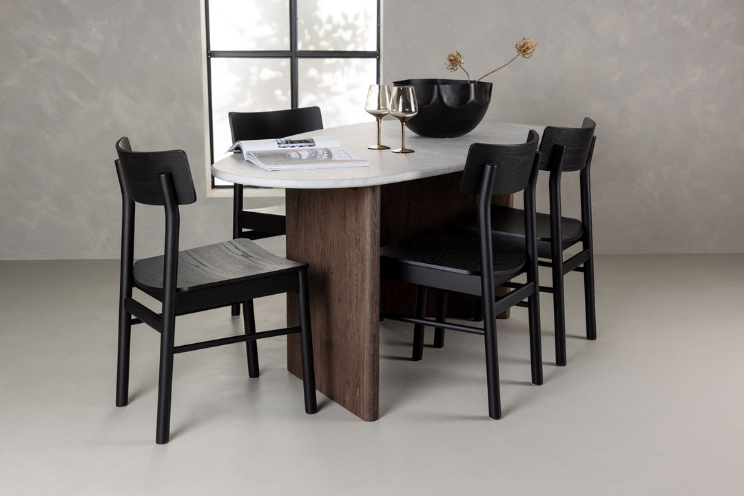 Venture Home Grönvik Dining Table 180*75 - Mocca / Offwhite Concretelook MDF +Montros Dining Chair - Natural / Natural Rubberwood _4