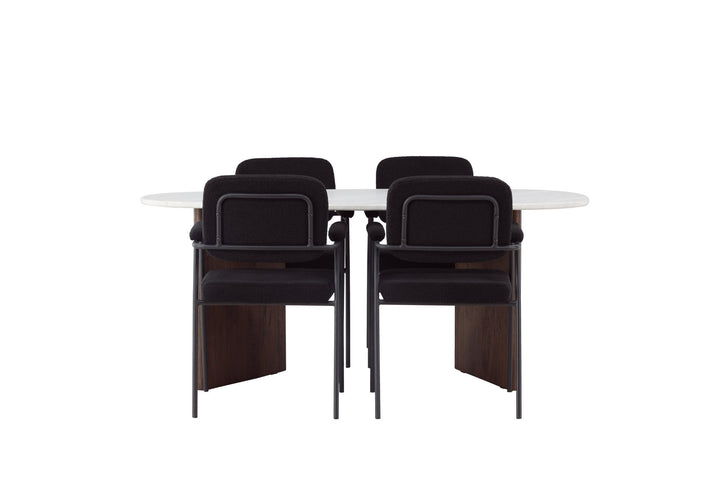 Venture Home Grönvik Dining Table 180*75 - Mocca / Offwhite Concretelook MDF +Yesterday Dining Chair - Black / Black Boucle _4