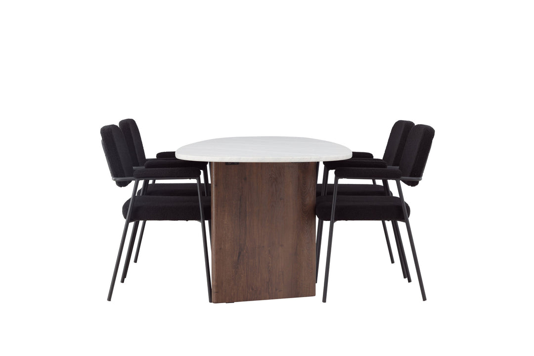 Venture Home Grönvik Dining Table 180*75 - Mocca / Offwhite Concretelook MDF +Yesterday Dining Chair - Black / Black Boucle _4