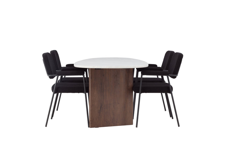 Venture Home Grönvik Dining Table 180*75 - Mocca / Offwhite Concretelook MDF +Yesterday Dining Chair - Black / Black Boucle _4