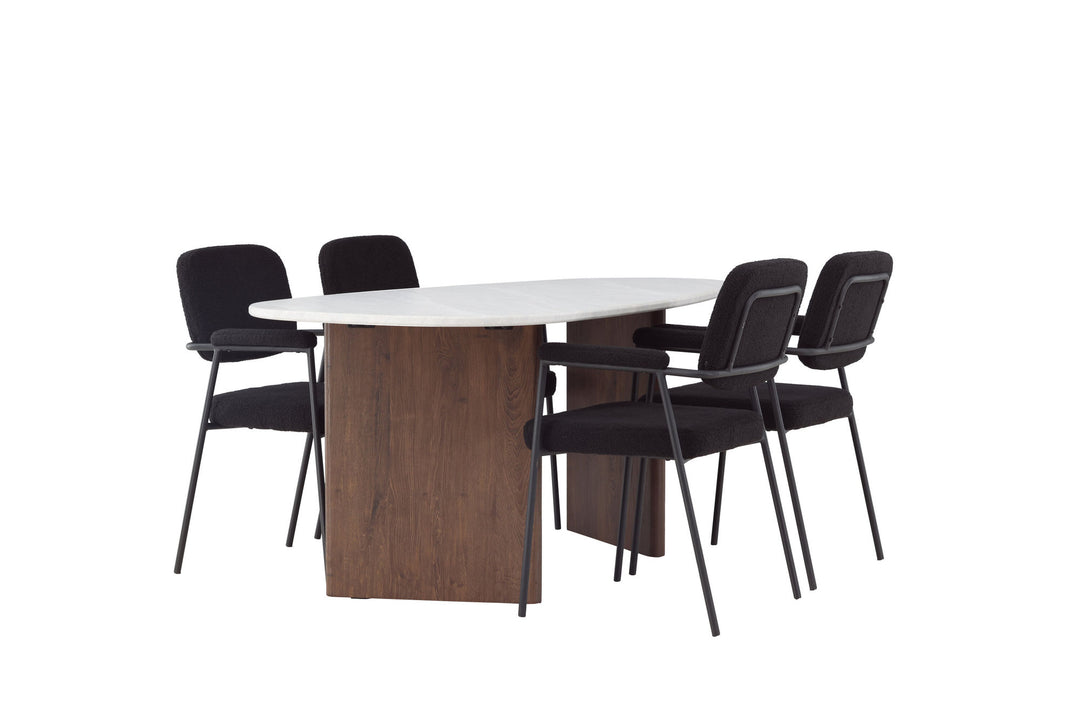 Venture Home Grönvik Dining Table 180*75 - Mocca / Offwhite Concretelook MDF +Yesterday Dining Chair - Black / Black Boucle _4
