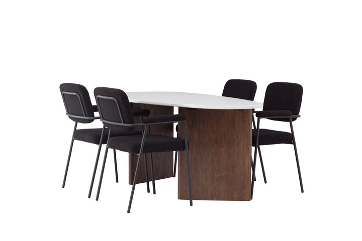 Venture Home Grönvik Dining Table 180*75 - Mocca / Offwhite Concretelook MDF +Yesterday Dining Chair - Black / Black Boucle _4
