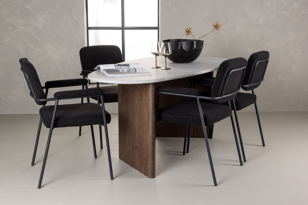 Venture Home Grönvik Dining Table 180*75 - Mocca / Offwhite Concretelook MDF +Yesterday Dining Chair - Black / Black Boucle _4