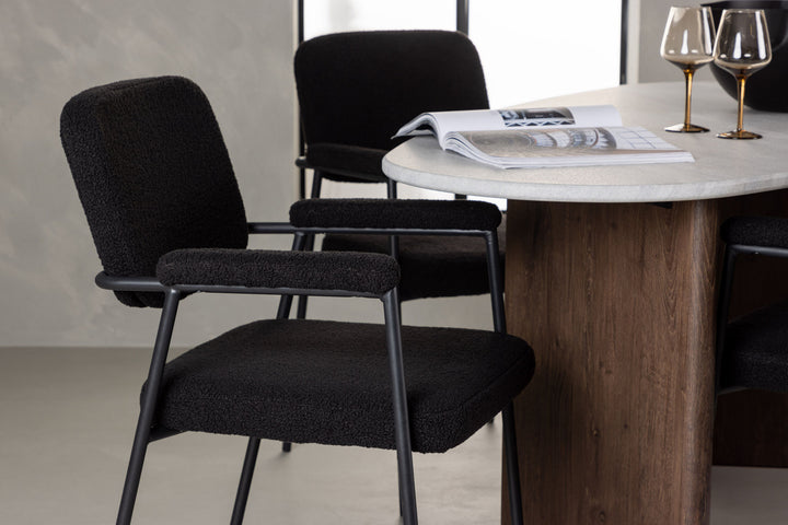 Venture Home Grönvik Dining Table 180*75 - Mocca / Offwhite Concretelook MDF +Yesterday Dining Chair - Black / Black Boucle _4