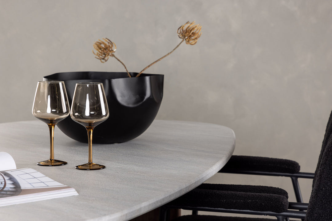 Venture Home Grönvik Dining Table 180*75 - Mocca / Offwhite Concretelook MDF +Yesterday Dining Chair - Black / Black Boucle _4
