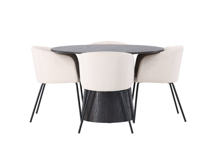 Venture Home Lanzo Dining Table φ120 - Mocca/Mocca +Berit Chair - Black / Beige Velvet _4