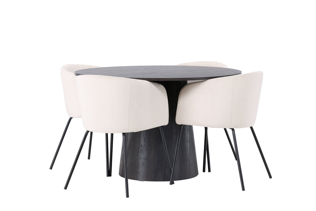 Venture Home Lanzo Dining Table φ120 - Mocca/Mocca +Berit Chair - Black / Beige Velvet _4