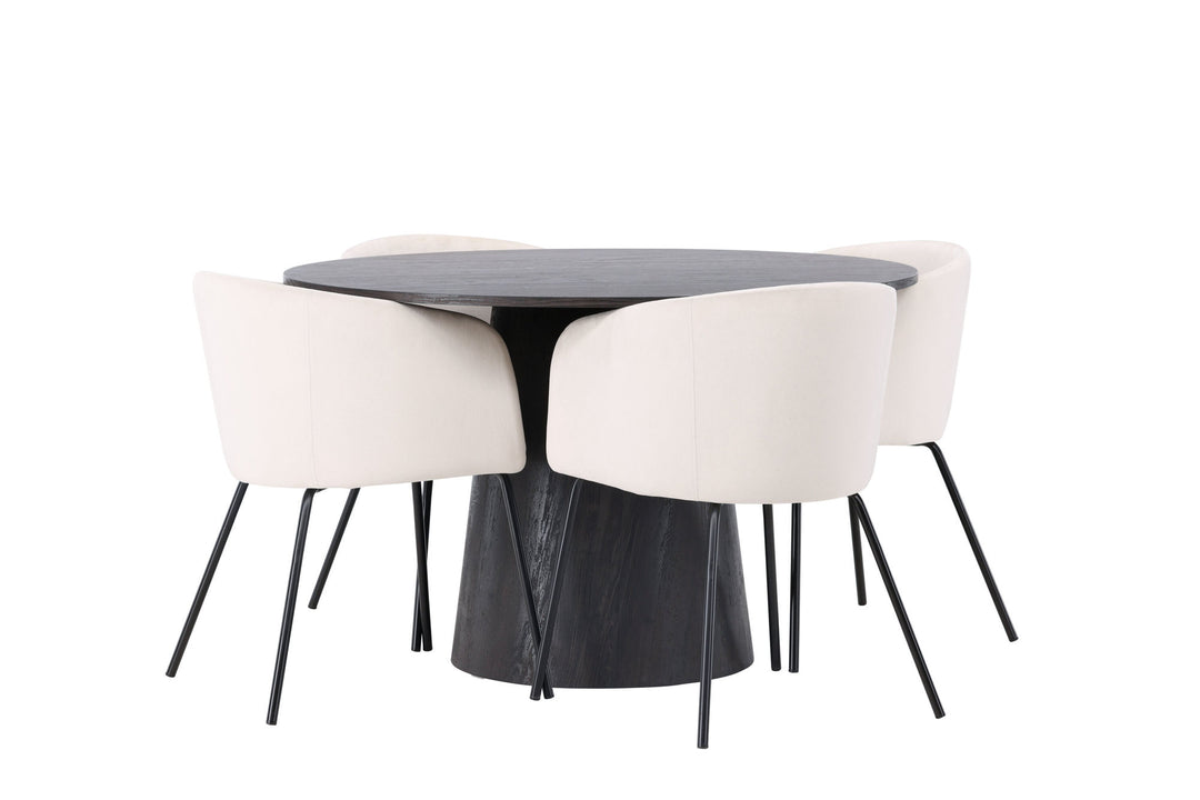 Venture Home Lanzo Dining Table φ120 - Mocca/Mocca +Berit Chair - Black / Beige Velvet _4