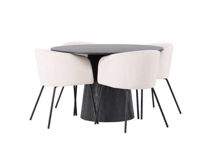 Venture Home Lanzo Dining Table φ120 - Mocca/Mocca +Berit Chair - Black / Beige Velvet _4