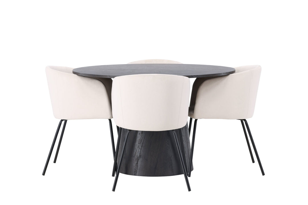 Venture Home Lanzo Dining Table φ120 - Mocca/Mocca +Berit Chair - Black / Beige Velvet _4