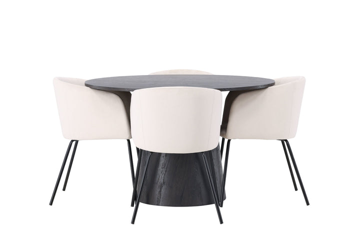 Venture Home Lanzo Dining Table φ120 - Mocca/Mocca +Berit Chair - Black / Beige Velvet _4