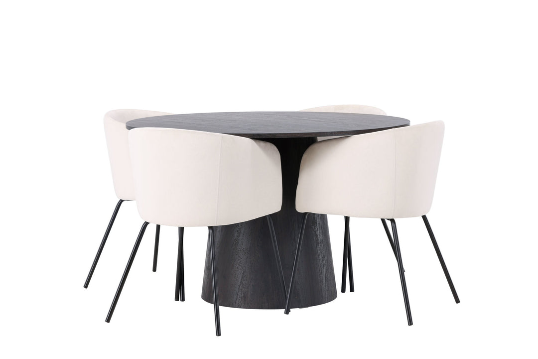 Venture Home Lanzo Dining Table φ120 - Mocca/Mocca +Berit Chair - Black / Beige Velvet _4