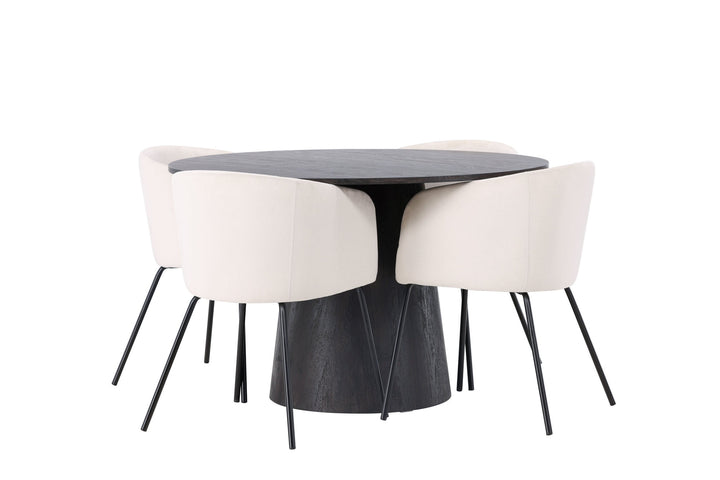Venture Home Lanzo Dining Table φ120 - Mocca/Mocca +Berit Chair - Black / Beige Velvet _4