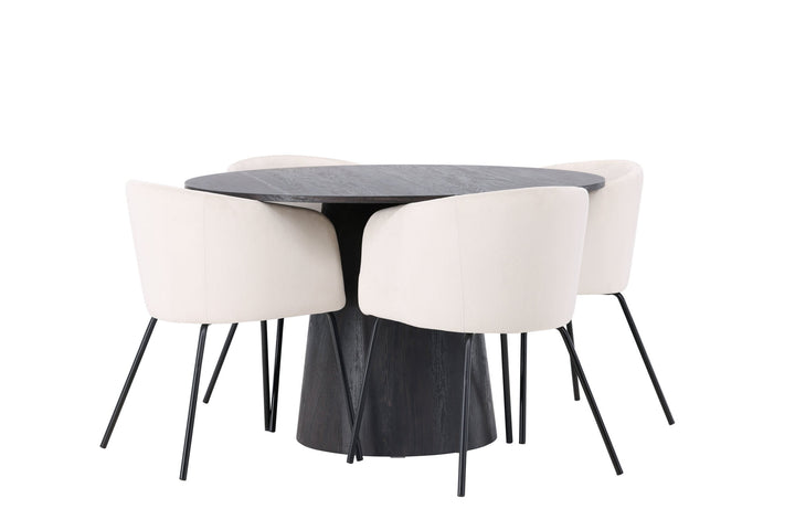 Venture Home Lanzo Dining Table φ120 - Mocca/Mocca +Berit Chair - Black / Beige Velvet _4