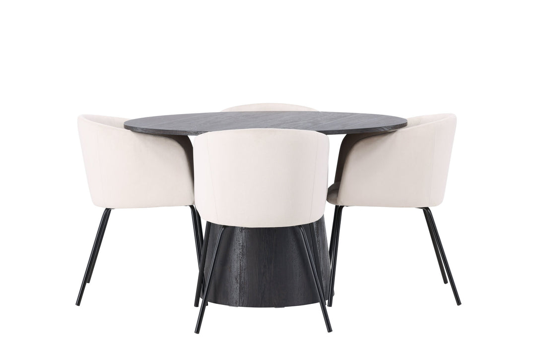 Venture Home Lanzo Dining Table φ120 - Mocca/Mocca +Berit Chair - Black / Beige Velvet _4