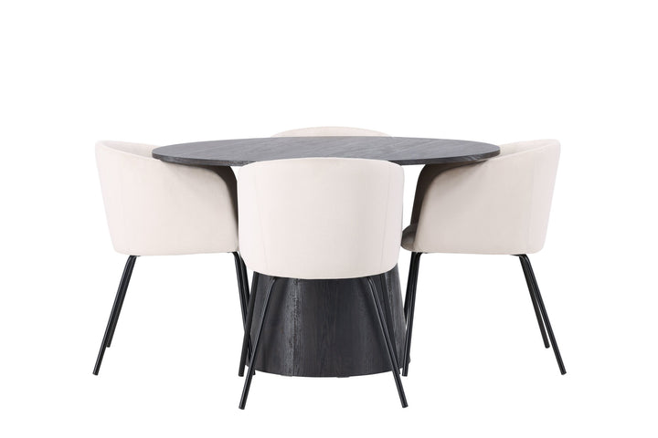 Venture Home Lanzo Dining Table φ120 - Mocca/Mocca +Berit Chair - Black / Beige Velvet _4