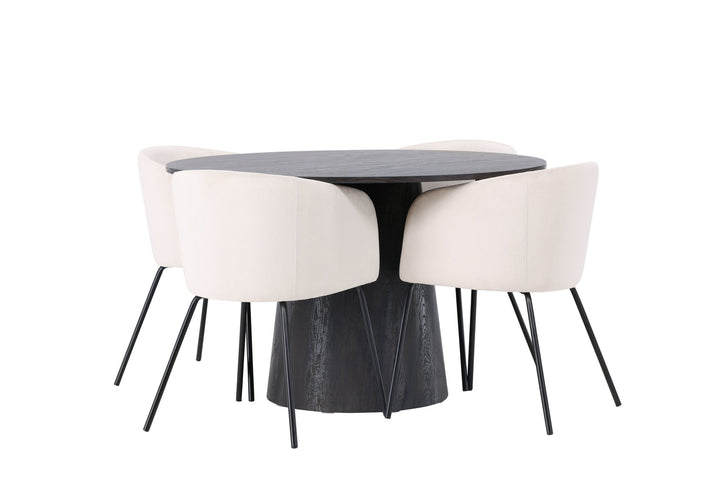 Venture Home Lanzo Dining Table φ120 - Mocca/Mocca +Berit Chair - Black / Beige Velvet _4