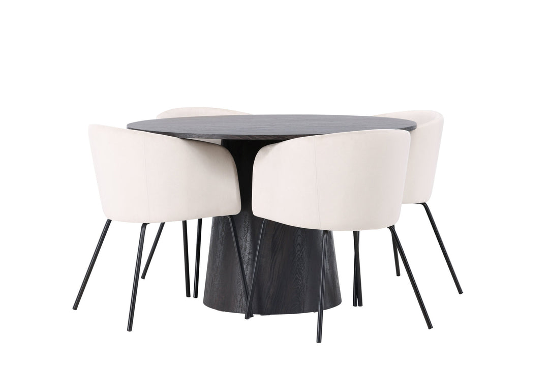Venture Home Lanzo Dining Table φ120 - Mocca/Mocca +Berit Chair - Black / Beige Velvet _4