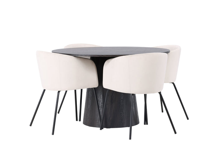 Venture Home Lanzo Dining Table φ120 - Mocca/Mocca +Berit Chair - Black / Beige Velvet _4