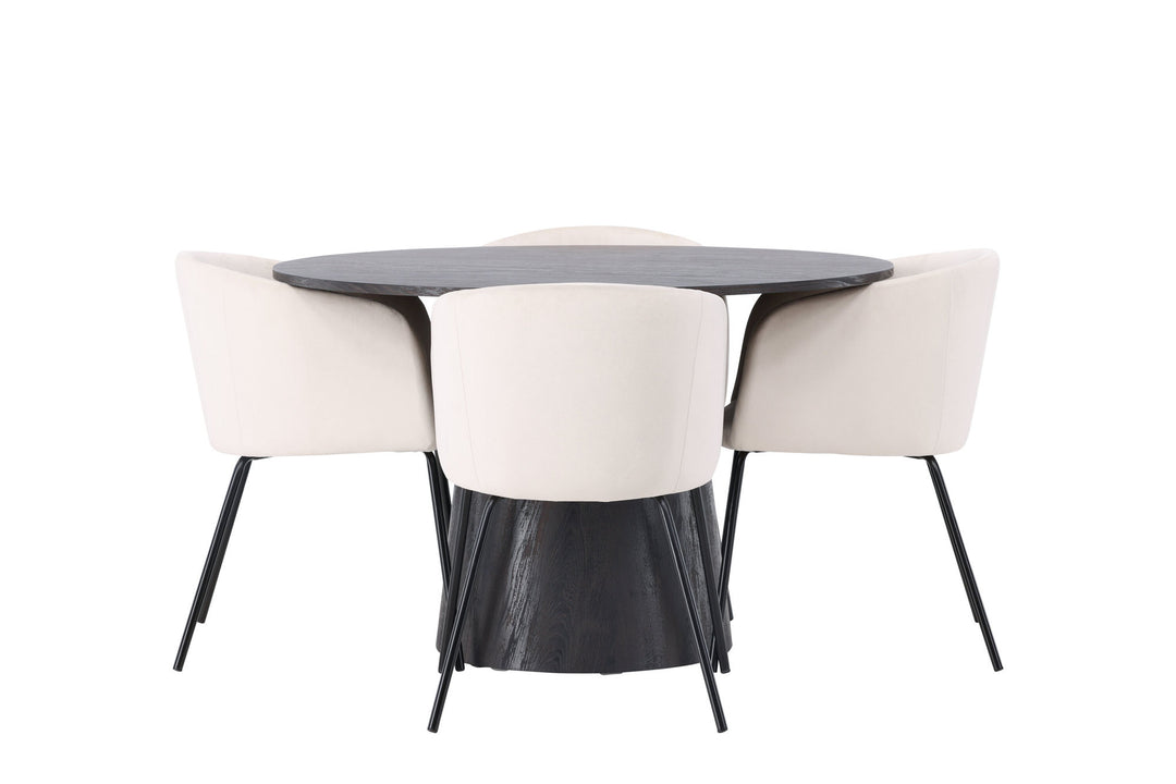 Venture Home Lanzo Dining Table φ120 - Mocca/Mocca +Berit Chair - Black / Beige Velvet _4