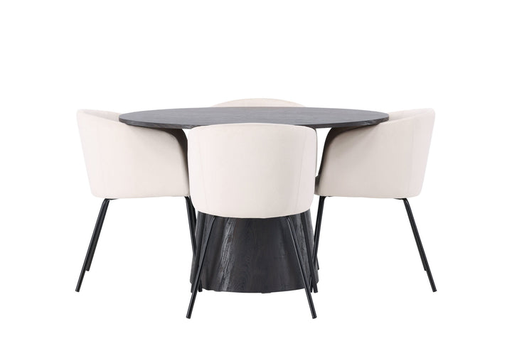 Venture Home Lanzo Dining Table φ120 - Mocca/Mocca +Berit Chair - Black / Beige Velvet _4