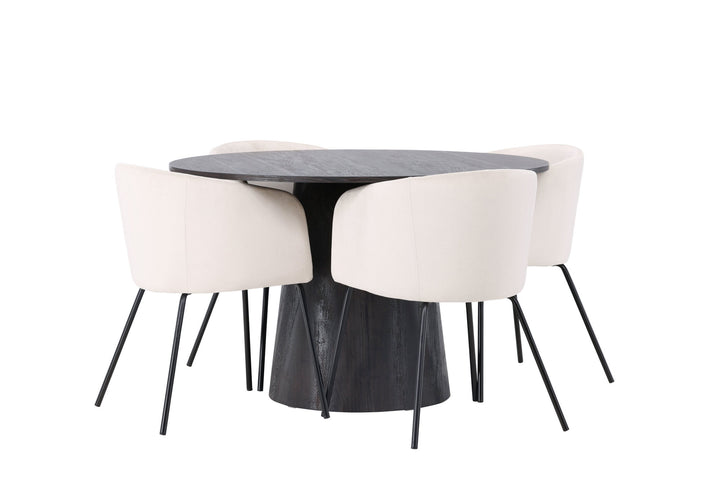 Venture Home Lanzo Dining Table φ120 - Mocca/Mocca +Berit Chair - Black / Beige Velvet _4